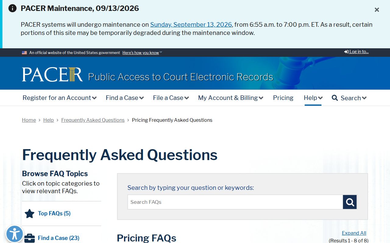 PACER federal court record pricing guidance relevant to Early County federal cases